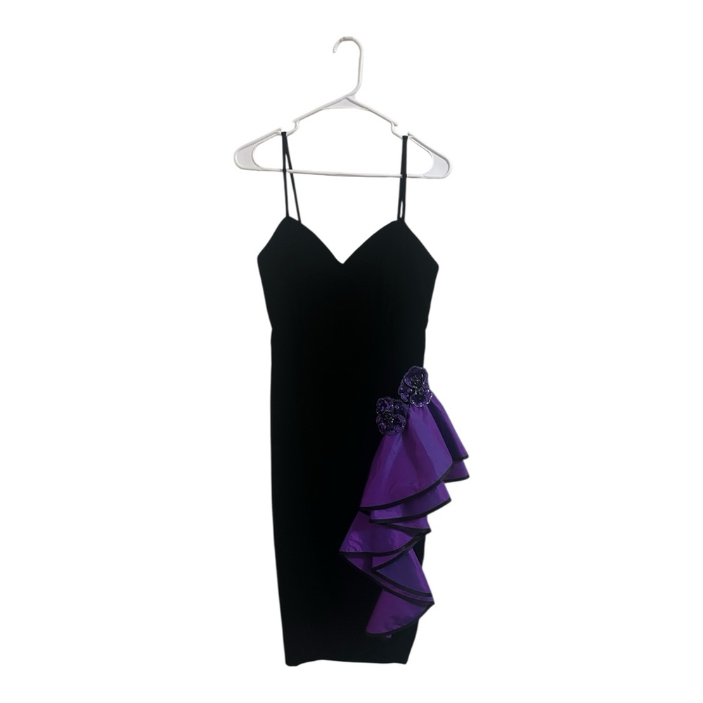 New Leaf Deep Purple Velvet & Satin 1980’s Retro Prom Cocktail Dress